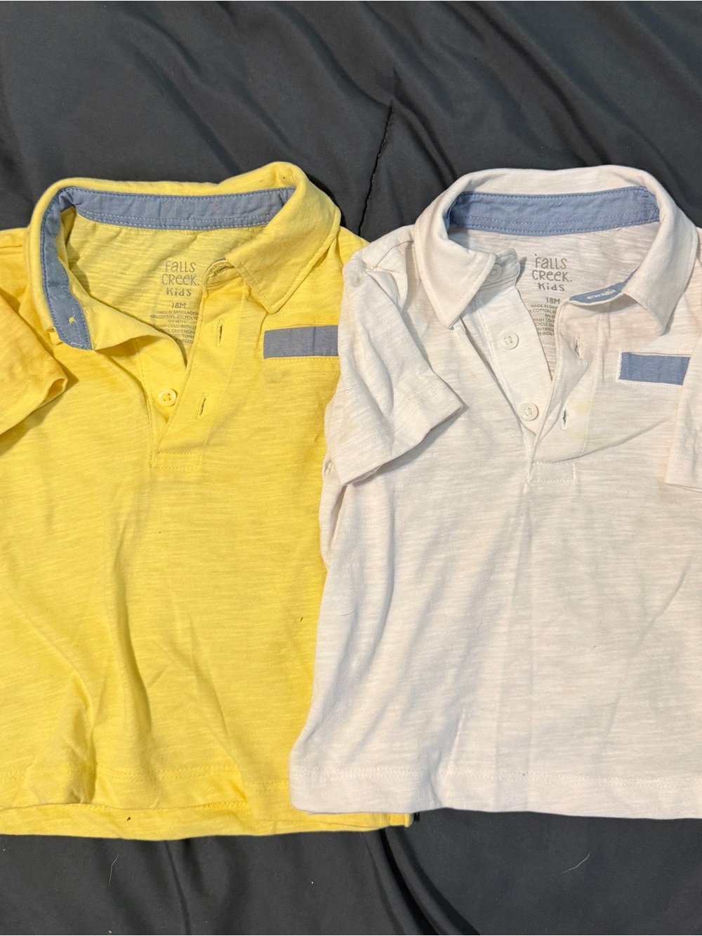 2 Falls Creek Kids Yellow and White Polo Shirts with Blue Trim